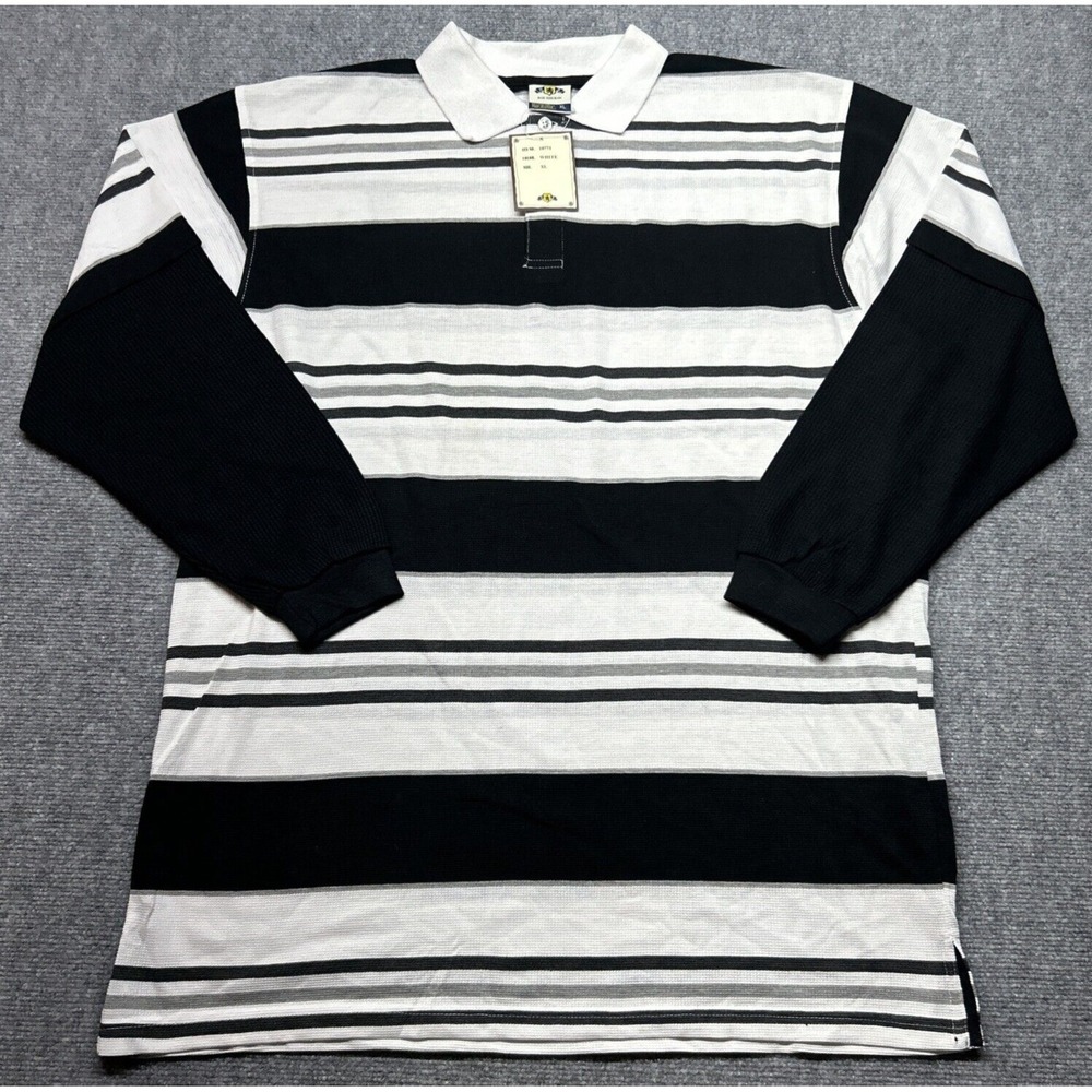 Vintage PJ Mark Polo Shirt Mens XL Black White Stripes Streetwear 90's Y2K New